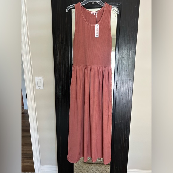NWT Sundry Mixed Media Midi Tank Dress in Dusty Pink Women’s size 2 Medium - Picture 1 of 11